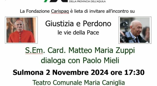 Fondazione Carispaq, “Giustizia e Perdono”: giornalista Mieli dialoga cin cardinale Zuppi